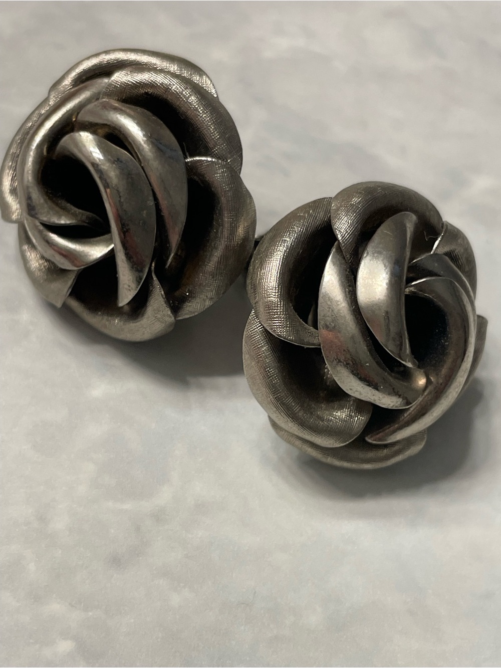 Vintage Silver-Tone Rose Knot Clip Earrings